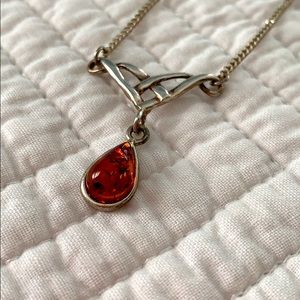 Vintage Silver Celtic Knot Amber Necklace